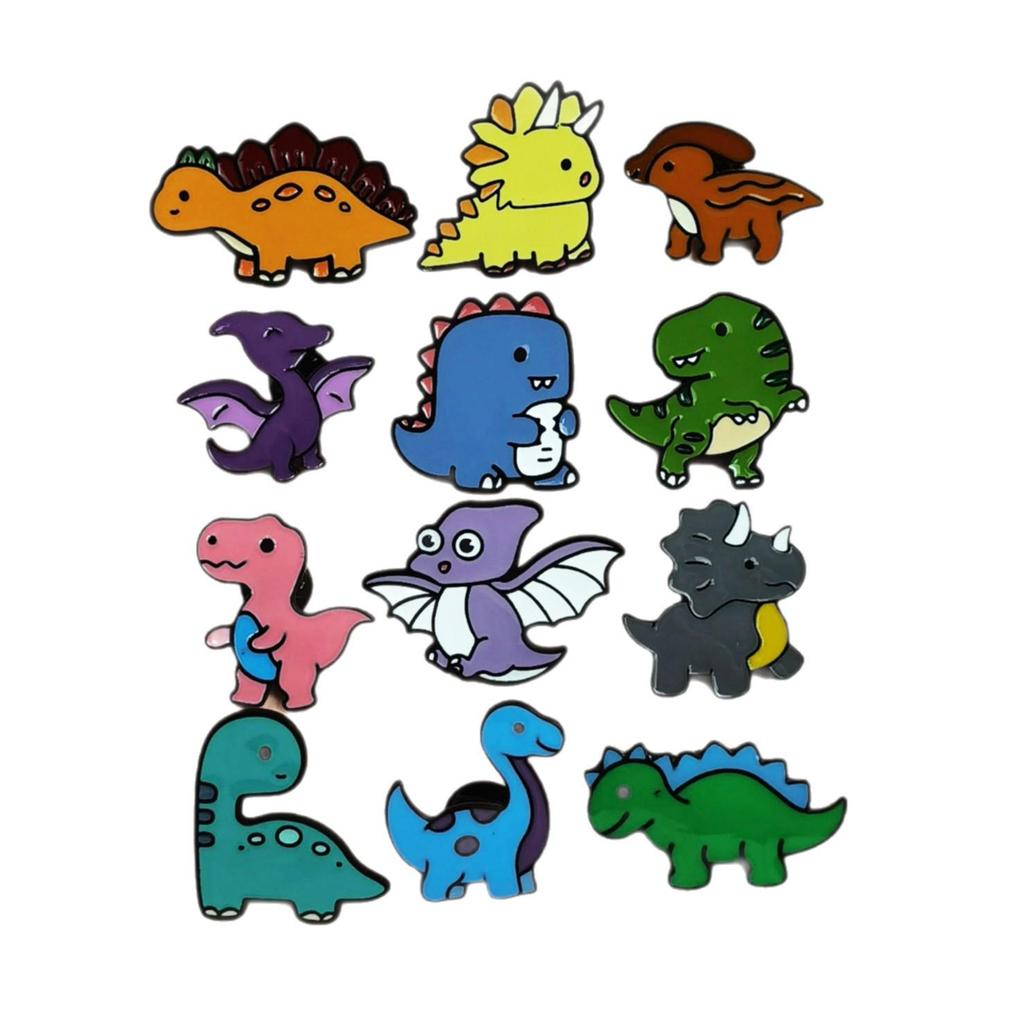 Cute Dinosaur Brooch Set: Triceratops & Brontosaurus Metal Badges for Kids' Clothing or Bag Decoration