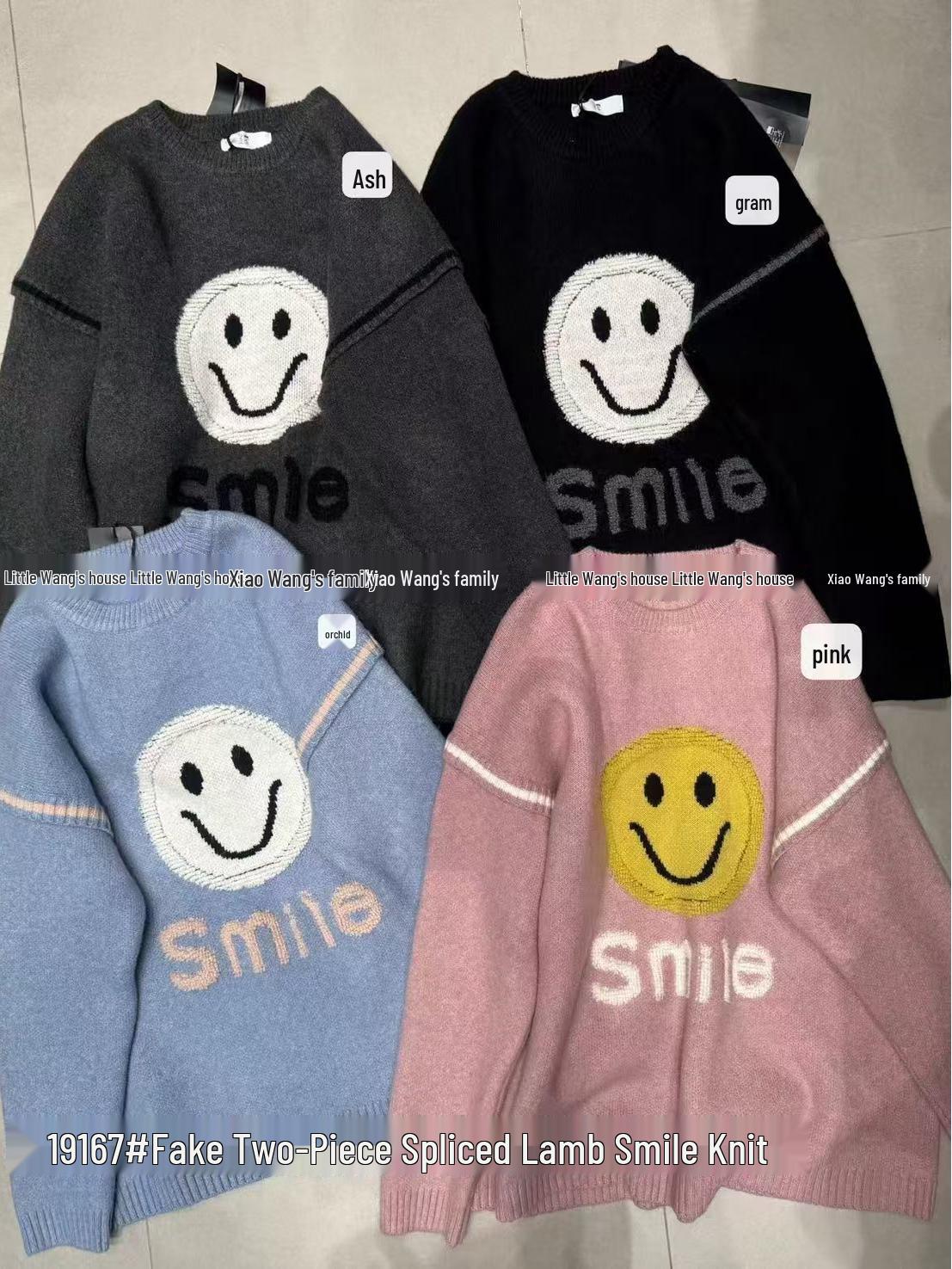 

Xiao Wang s Winter 19167 Korean Style Plus Size Casual Knitted Smiley Face Sweater One Size рожевий