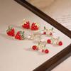 1 Pair Of Elegant And Trendy "Fruit Cherry Strawberry" Earrings With Rhinestones Suitable For Women's Zircon Accessories