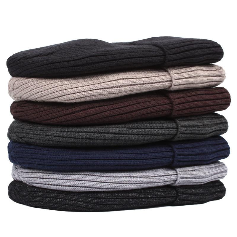 Gestrickte Mütze für Herren Damen Winter Wärme Winddicht Fleece Einfarbige Freizeitkleidung