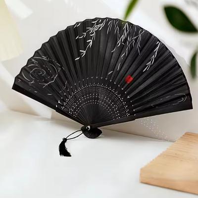 1pc-Chinese Style Black Vintage Hand Fan Folding Fan Chinese Dance Party Folding Fan