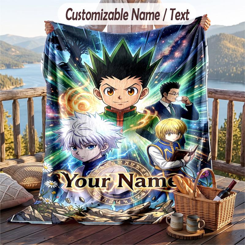 Personalized Flannel Throw Blanket,Hunter × Hunter Custom Printed Name, Cozy Plush Blanket For Home Use