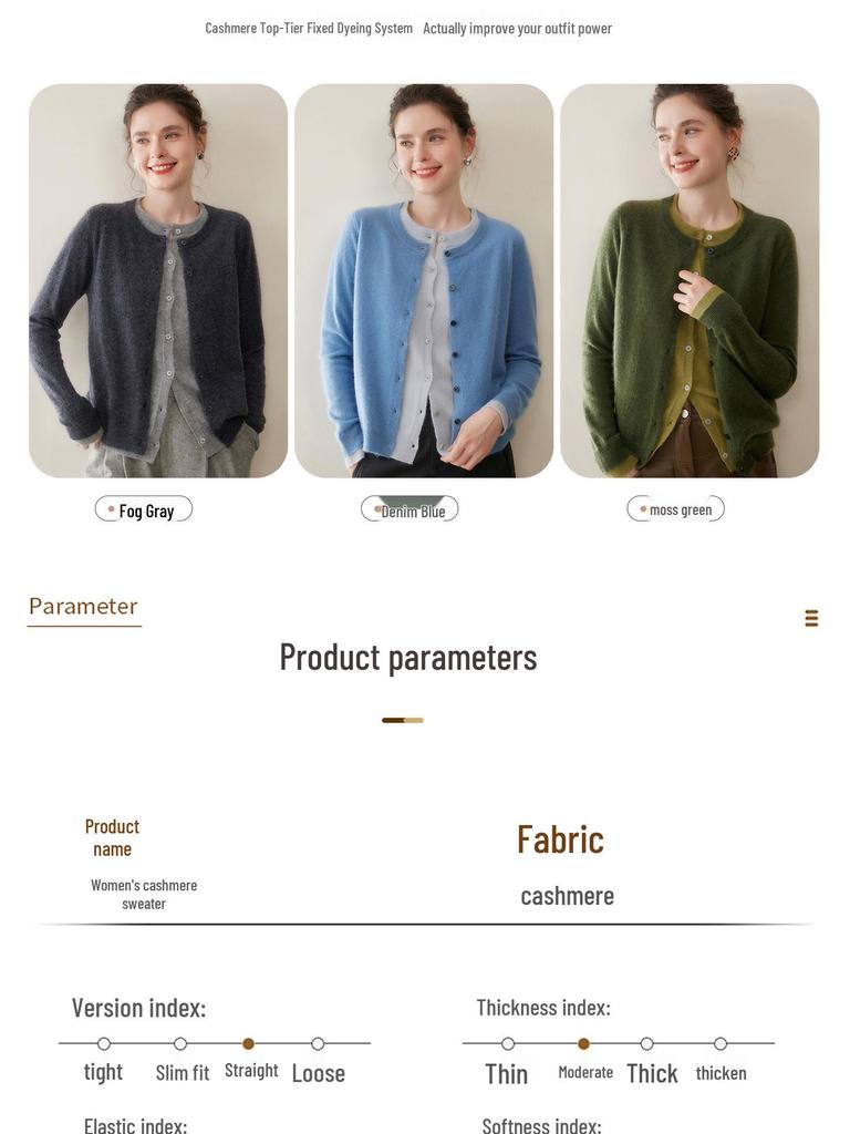 25-Year Women's Cashmere Cardigan: Two-Piece Knit, Loose Fit, Slimming, Versatile Round Neck Color Block Sweater.