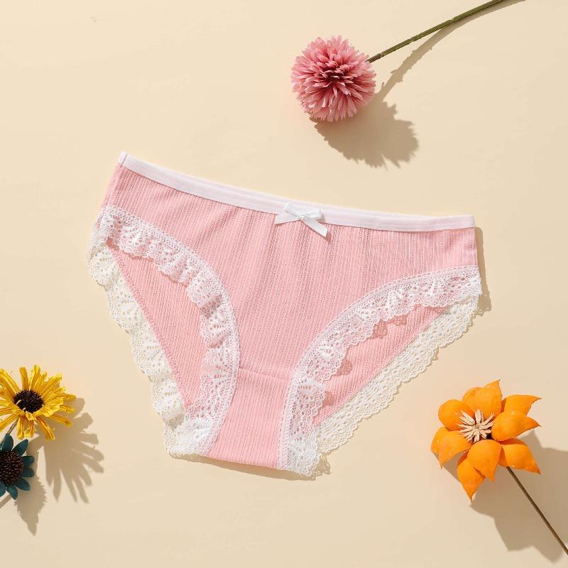 Ladies Spring and Summer New Lace Pure Color Breathable Double Layer of Low Waist Triangle Briefs