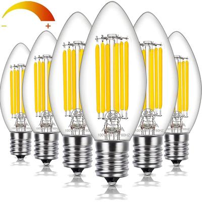 Acidea Dimmable Chandelier Bulbs, E17 Base, Filament Bulb, 60W Equivalent, Warm White (6W, 2700K), Wide Beam Angle, Stepless Dimming, Candle Shape,