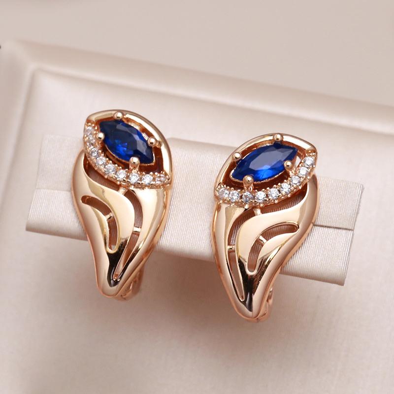 New Trendy Blue Natural Zircon Earrings For Women  Rose Gold Leaf Earrings Unusual Vintage Wedding Jewelry  New
