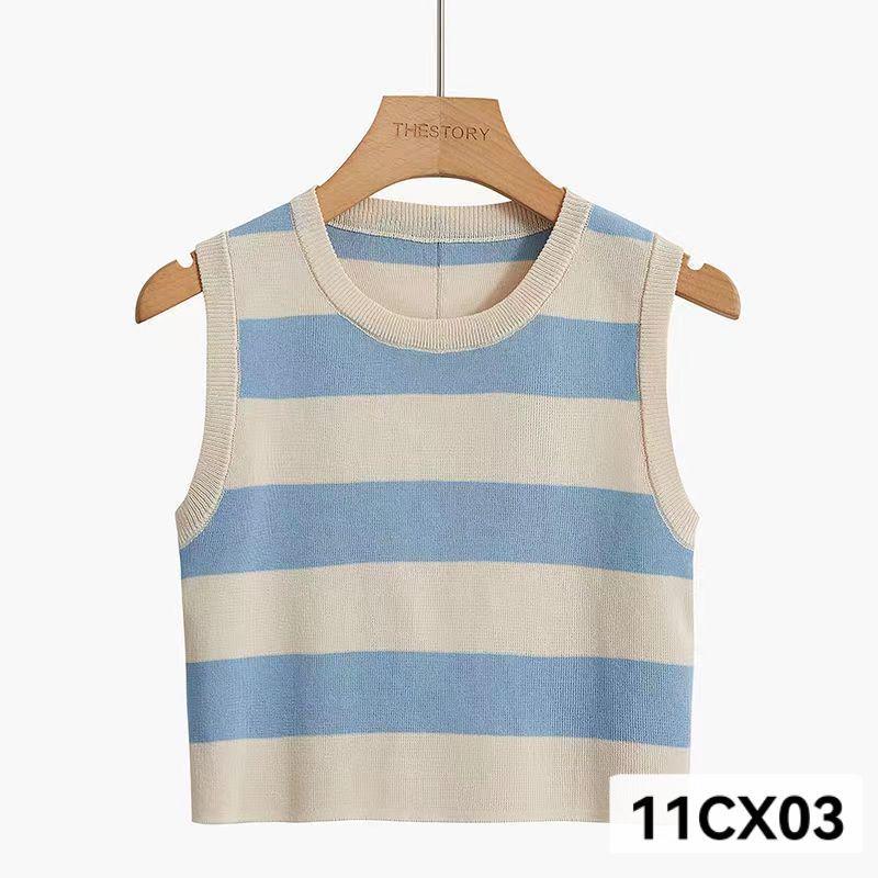 Spicy Girl High-Waisted Retro Striped Crop Top - Summer 2026 Trend S 80-90 светло-синий