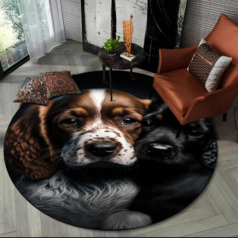 Cute Dog Samoye,Chihuahua,Koki Pomeranian Cartoon Round Carpet Rug for Living Room Bedroom Decor,kids Pet Area Rug Non Slip Mat