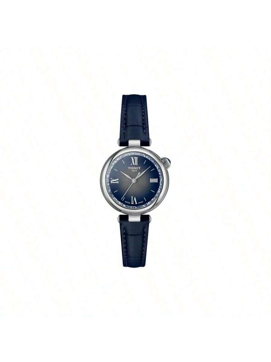 

Quartz movement women s watch, Swiss ladies watch, white dial, stainless steel case, multicolored leather strap, elegant T152.010.16.038.01 синій