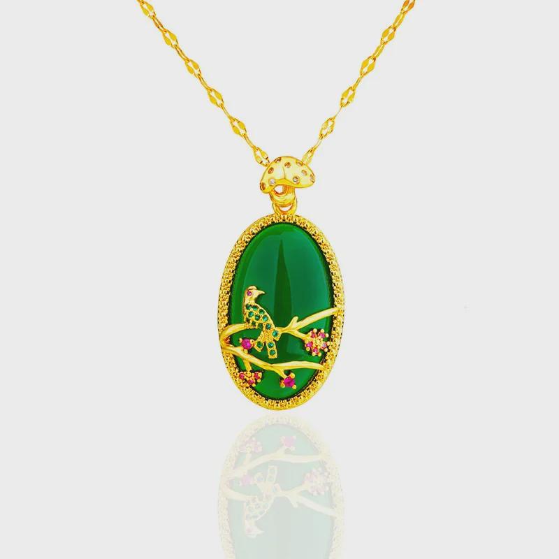 Elegant Jasper-Colored Magpie Pendant with Micro-Inlaid Design - Fashionable Women's Jewelry in Imitation 24K Gold Finish