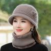 Middle-aged Autumn and Winter Hat Female Rabbit Fur Knitted Basin Hat Winter Old Man Hat Old Lady Hat Scarf Set