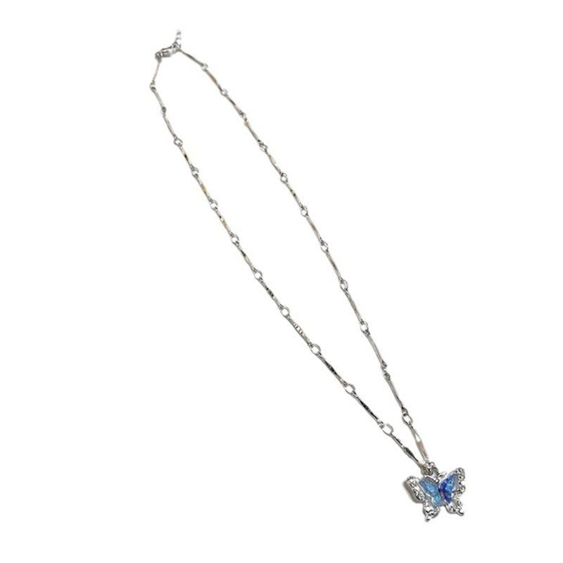 Elegant Blue Crystal Butterfly Necklace Handmade Neckchain Adjustable Length Clavicle Chain Accessory for Everyday Wear