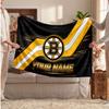 Boston Bruins Flannel Blanket, Custom Name Text Personalized Soft Throw Blanket Home Decor Gift