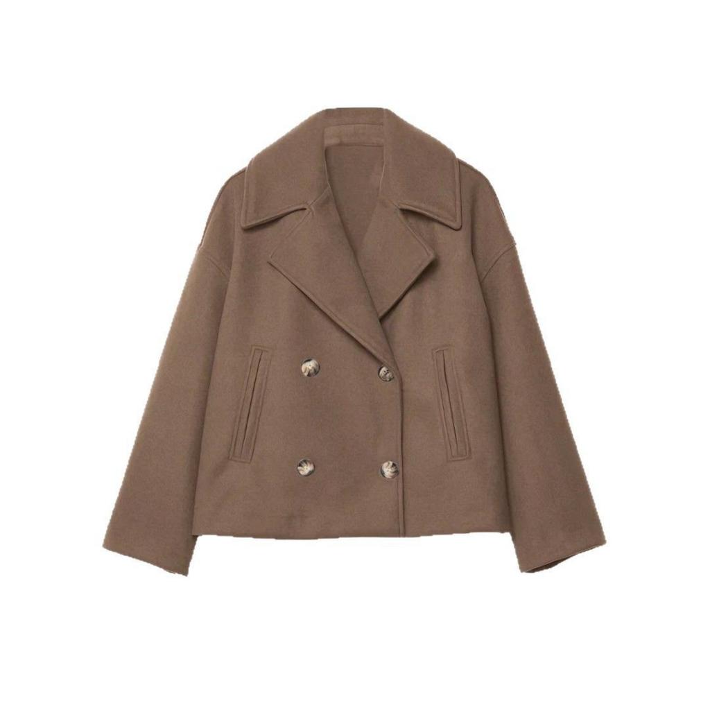Neu eingetroffen Damen Herbst Winter Verdickter Wollmantel, Europäischer Amerikanischer Stil Großes Revers Langarm Kurze Oberbekleidung