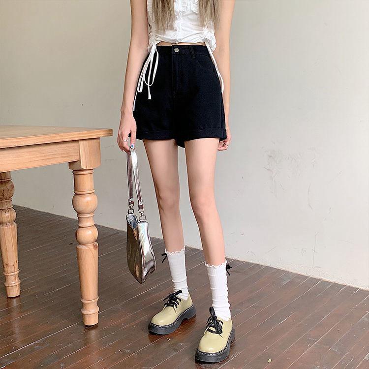 Dam Högmidjade Denimshorts med Vida Ben i Koreansk Stil - Sommartrend 2021