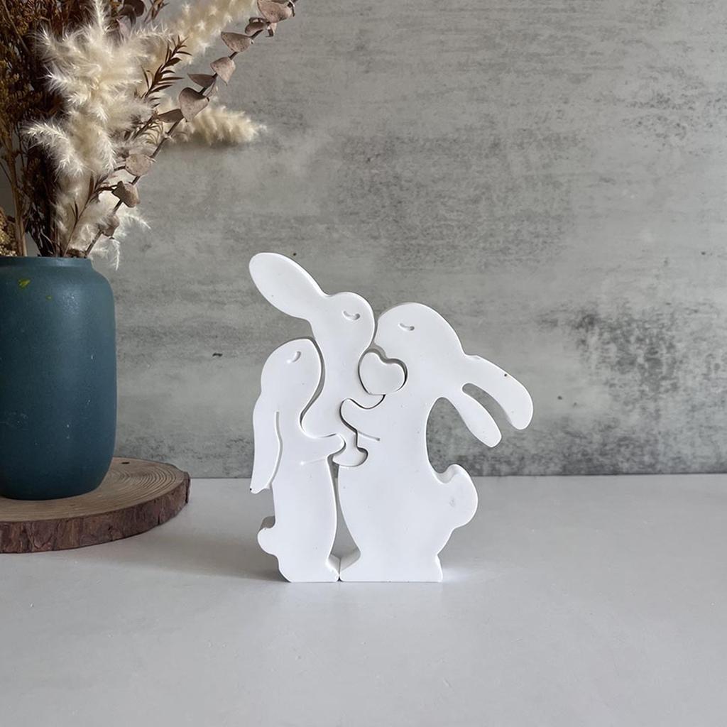 Bunny Mold Silicone Family Rabbit Figurine Mould Rabbit Silicone Mold For Spring Holiday Home Decoration Arts Crafts Gypsum