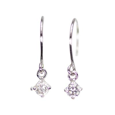 Platinum 900 Diamond Single Stone American Hook Earrings [KASHIMA] 0.1ct