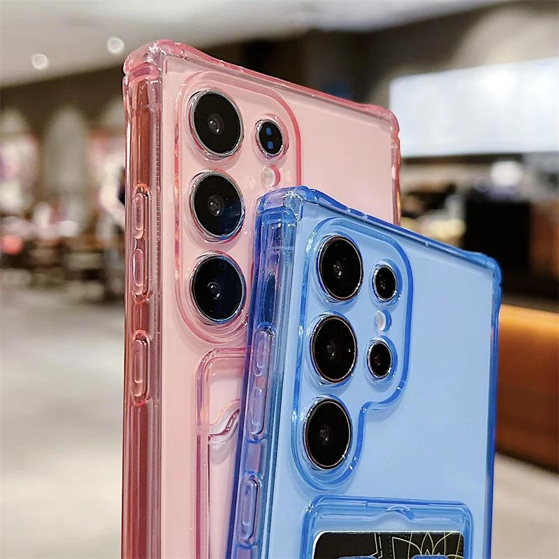 Card Bag Clear Shockproof Phone Case For Samsung Galaxy S24 S23 S22 S21 Plus Ultra S20 S21 S23 FE Silicone Soft TPU Back Cover