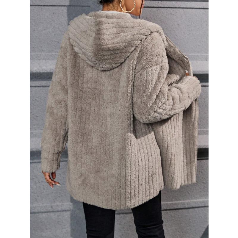 Fall And Winter New Warm Fashion Vertical Stripes Double-sided Polar Fleece Hooded Jacket