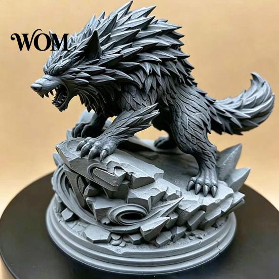 Wild Animal Decoration 3D Printed Wolf Statue, Howling Figurine, on Office Desk Ornament Rock Sculpture, Collectible for Home Figurine
