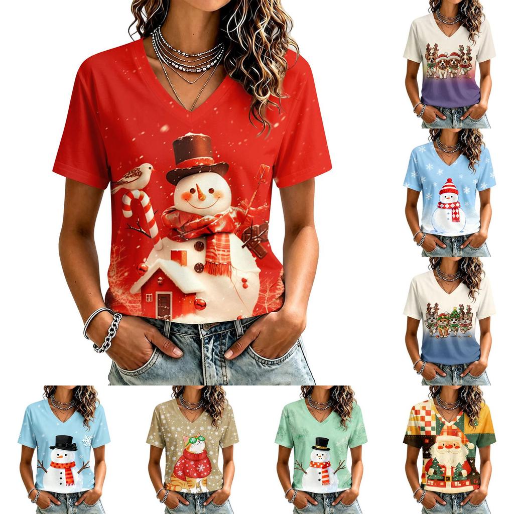 Women's Casual Short Sleeve Christmas Print T-Shirt