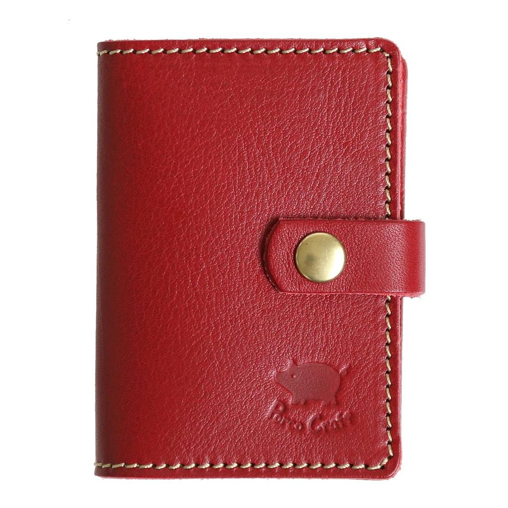 Porco Rosso Slim Genuine Leather Card Case with Book-Style Accordion Detail for Men and Women [sokunou] (Red)