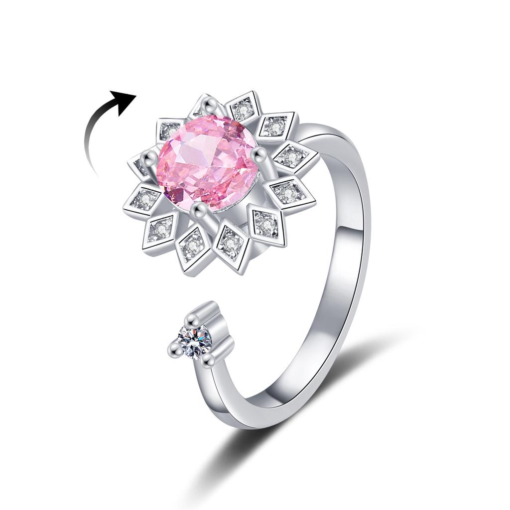 Unzip The Rotating Ring Female Rotating Sunflower Diamond Opening Adjustable Ring Ring