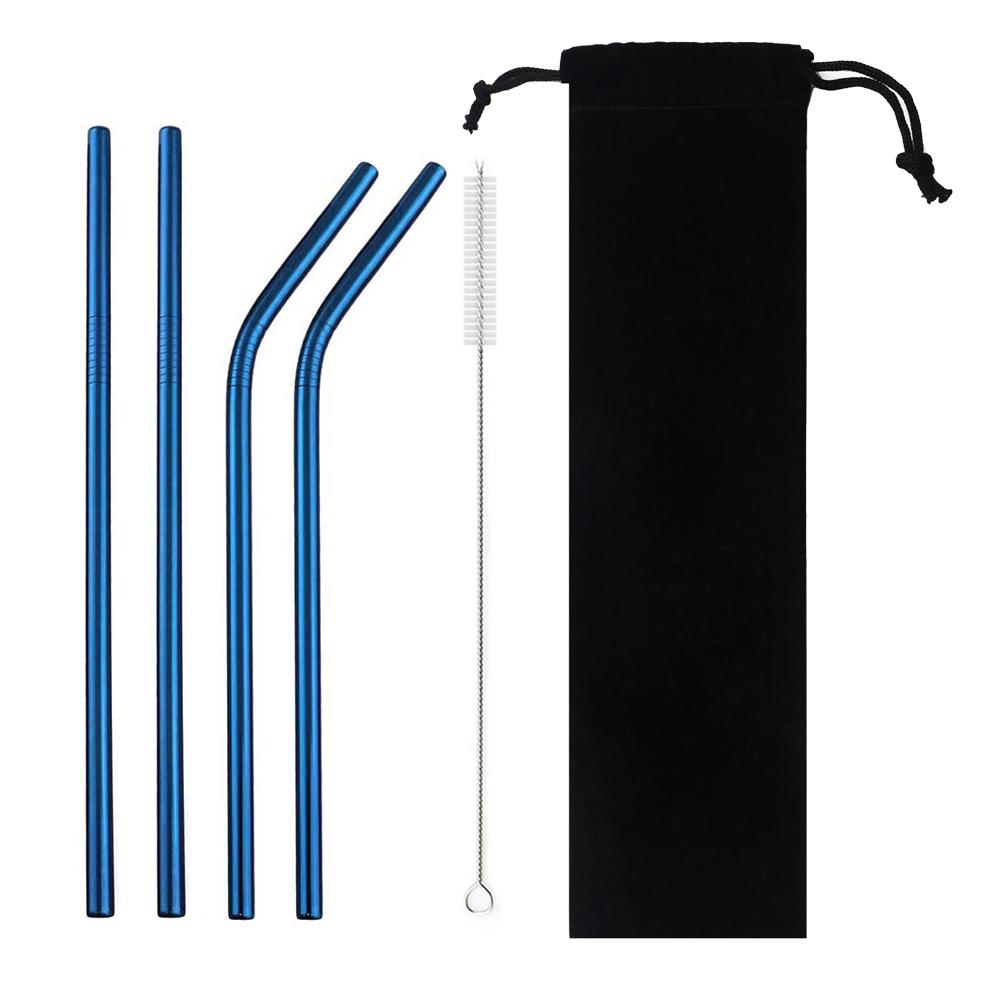 18/10 Stainless Steel Reusable Straws Gold Drinking Straw Set Mteal Straw Coffee Party Bar Straw With Cleaner Brush Portable Bag