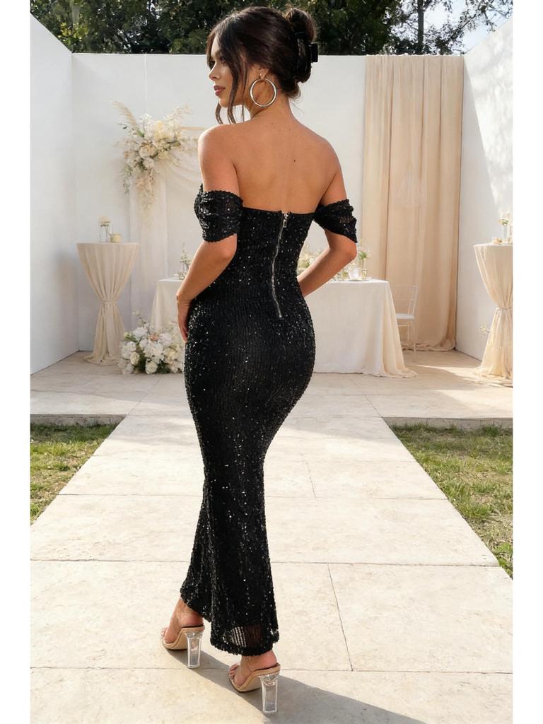 2026 European Sequin One-Shoulder Slit Dress - Women's Casual Fashion