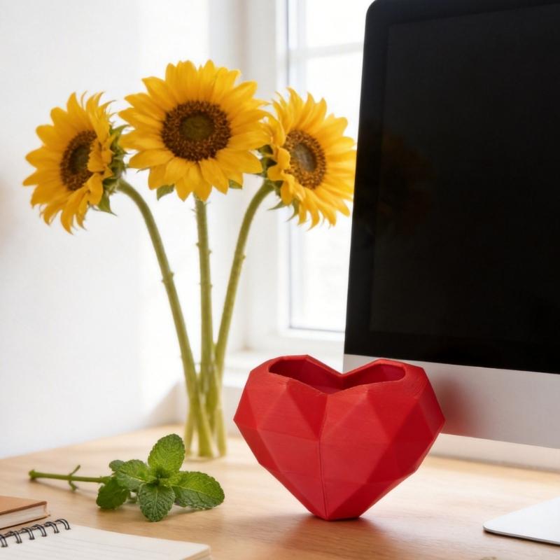 Unique 3D Printed Heart Shape Vases With Geometric Design Perfect For Valentines Day Gift And Home Decors
