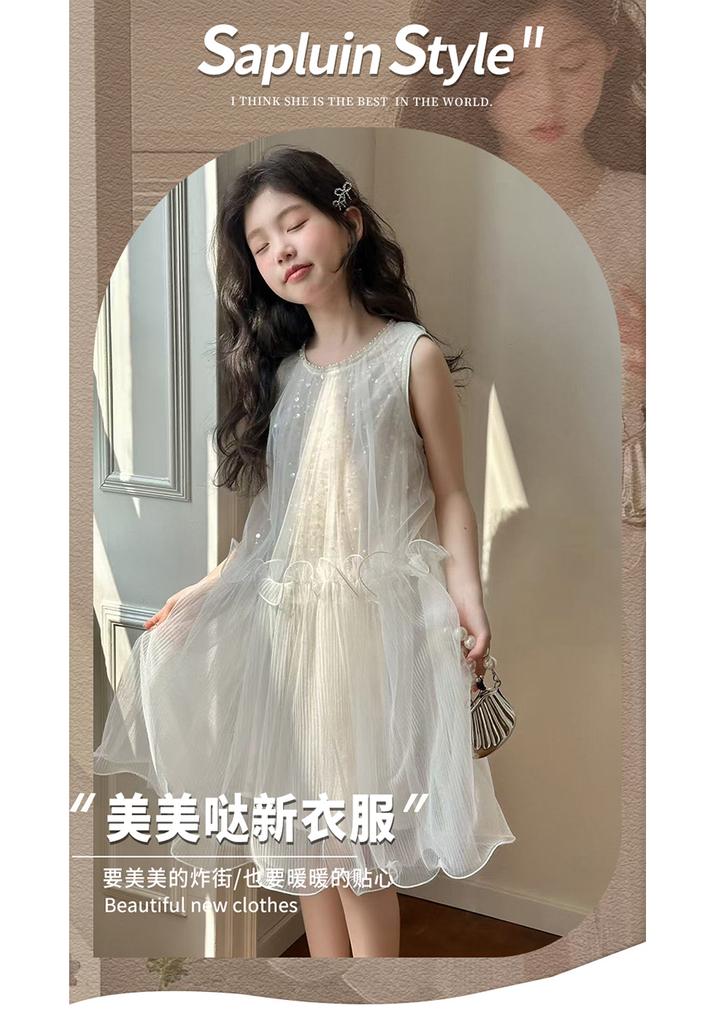 Girls' Dress 2026 Summer New Style Girls' Mesh Vest Princess Dress Children's Summer Dress Rich Family Heiress Feeling Skirt