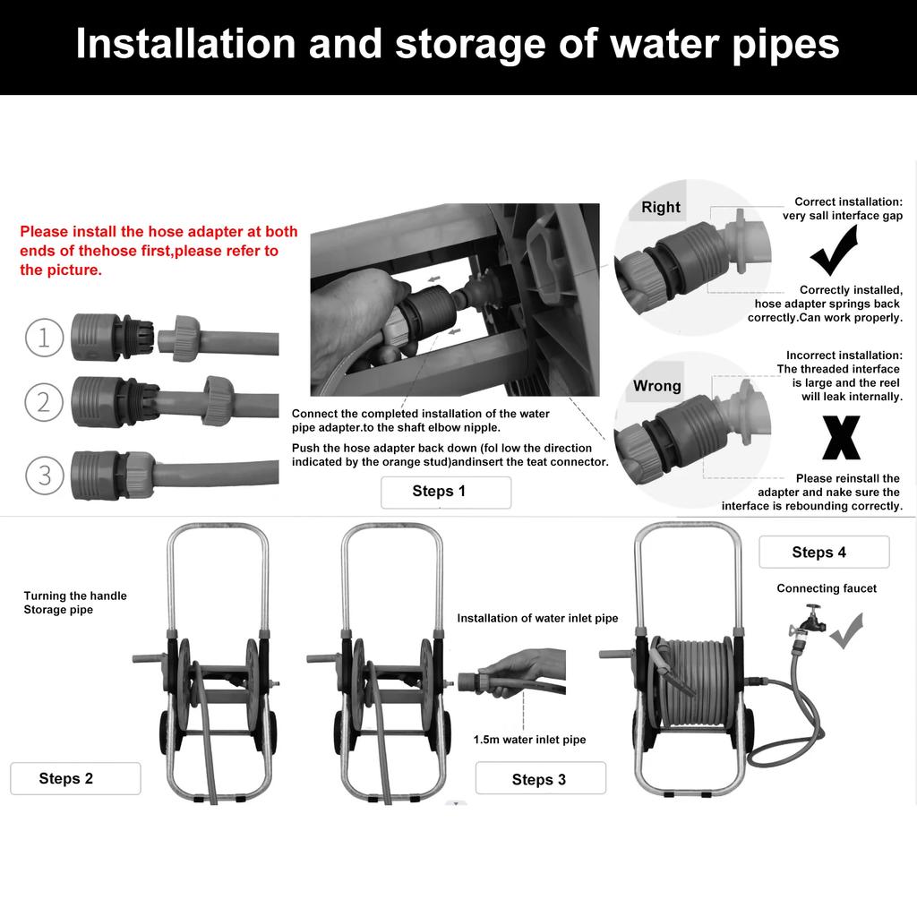 G1/2 Gartenwasserschlauchhalter Gartenbewässerungsrohrwagen Lagerung Autowaschwerkzeug für 30m Schlauch