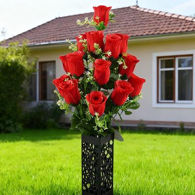 7,10,12,18,24,36 Heads Red Artificial Rose Bouquet, Fake Silk Roses with Leaves for Home Party Decor