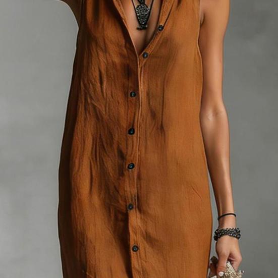 Hooded Sleeveless Maxi Dress for Women Button Down Casual Shirt Dress with Pockets Summer Beach Sweatshirt Long Dress