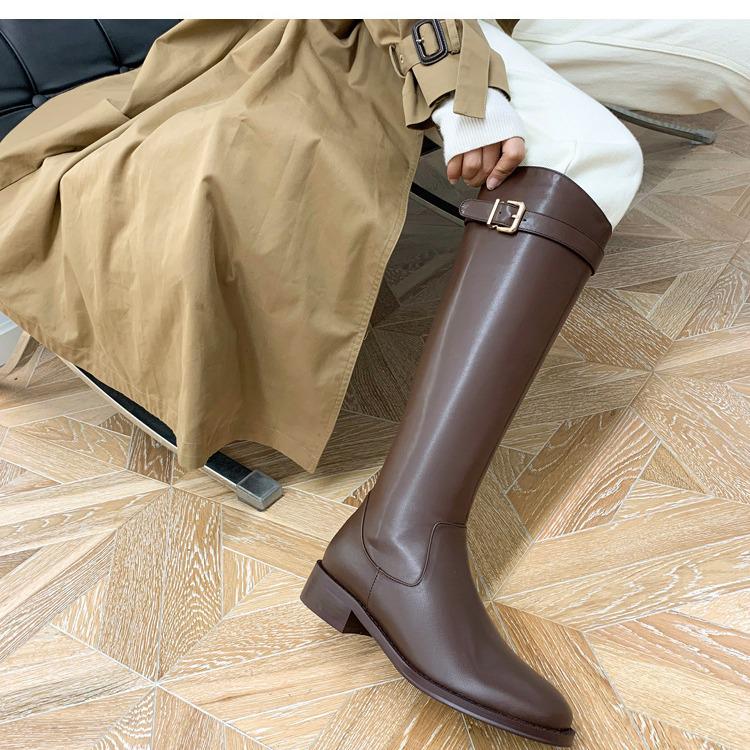 2024 Low-Heel Women's Knee-High Rider Boots with Round-Toe