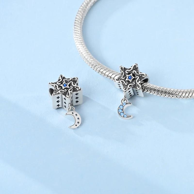 Original Charms Copper Retro Cursive Pattern Star Moon Beads Fit Platabracelets For Women Jewelry Making Gifts