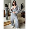 Womens Casual 2 Piece Set Solid Color Long Sleeve Zip Hoodie Sweatshirt Elastic Waist Pants