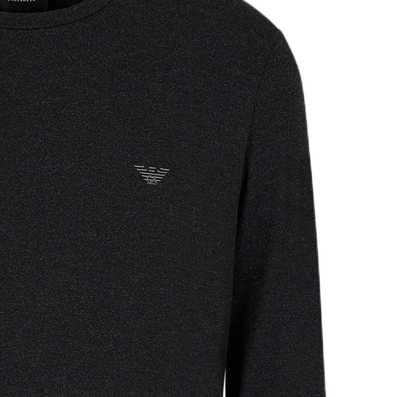 Emporio Armani Round Neck Solid Color Eagle Logo Embroidered Long Sleeve T-Shirt Men Tops Black 111653-4F584-00020