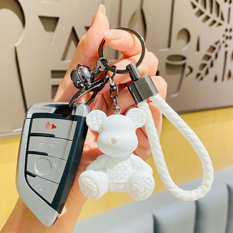 Adorable Plaid Bear Keychain Resin Material Unique Car Bag Decoration Gifts