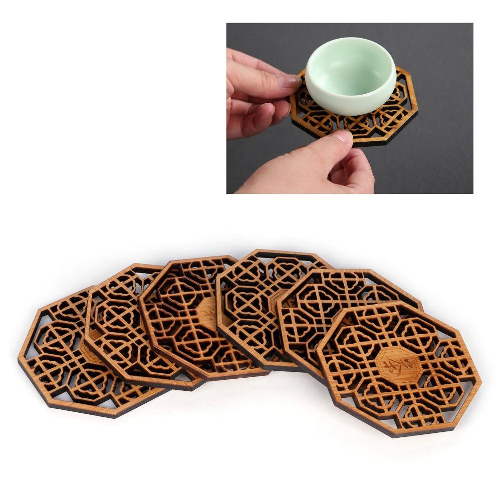 6PCS Set Tea Coaster Bamboo Material Bamboo Coaster Durable Anti Scald Teacup Mat Heat Insulation Wood Coasters Restaurant Use