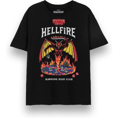 Stranger Things Unisex T-Shirt _ Adults Hellfire Club Short Sleeve Black Tee _ Devil & Fire Top _ Netflix Show Merchandise