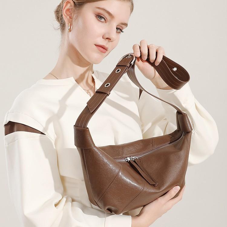Fashion Trend Underarm Women's Bag Top Layer Cowhide Texture Single Shoulder Crossbody Bag Niche Design Genuine Leather Handbag