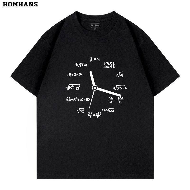 Mathematical Formula Clock Creative Design Sense Pure Cotton Printed Unisexs and Unisexs Clothing New Fashionable Casual Tshirt