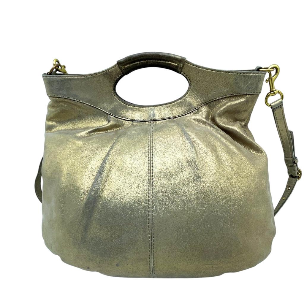 Used COACH 2-way handbag/shoulder bag Gathered Pleated 2-Way BagHandbag gold/Silver leather Women