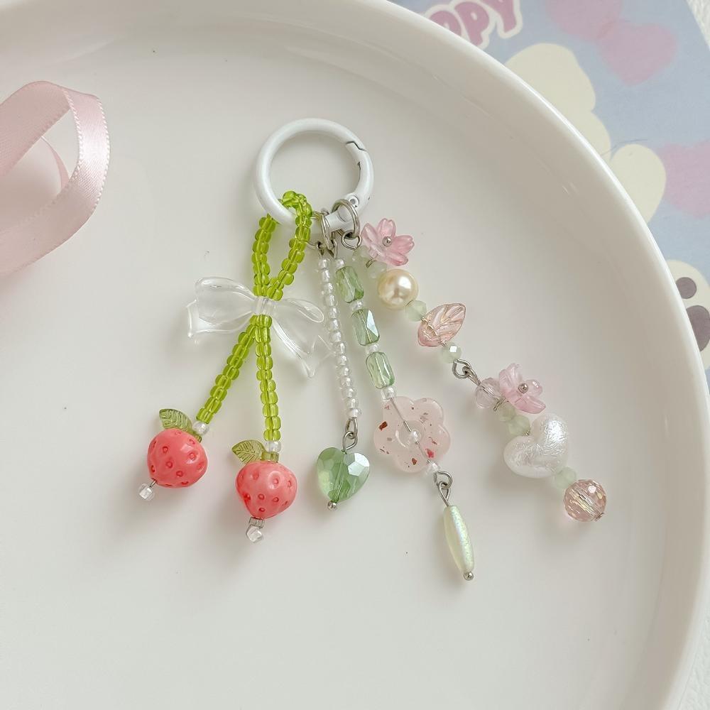 Tassel Beaded Keychain Pink Flower Hangings Ornaments Cute Bag Charm