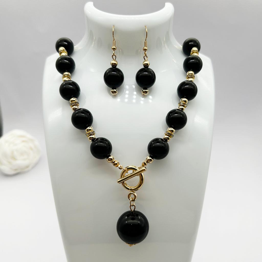 1pcs Light Luxury Gold Imitation Pearl Earring Necklace Set, High-End Clavicle Chain Fashionable Women'S Style