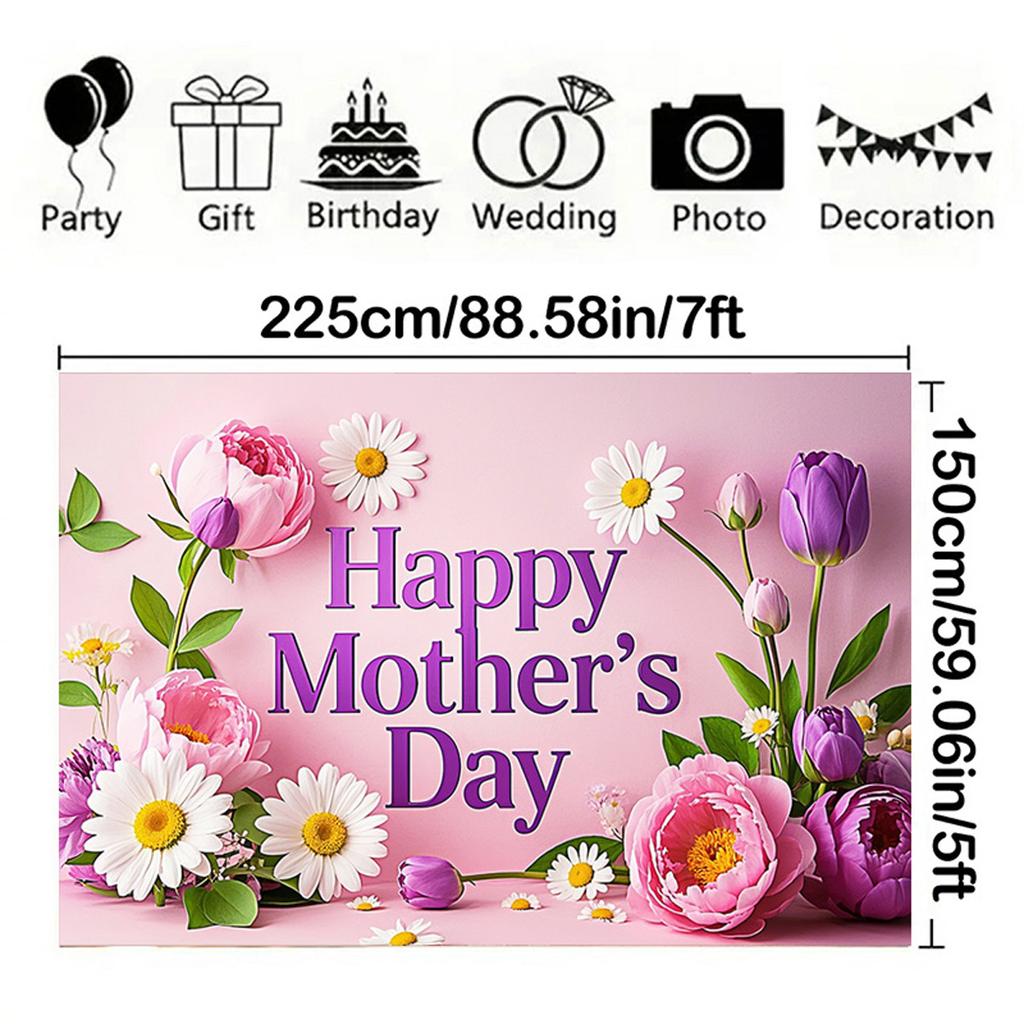 Happy Mother's Day Floral Party Banner,Backdrop with Text Decorative Elements for Home Wall and Photo Decor,Party Backdrop,Mothers Day Decor