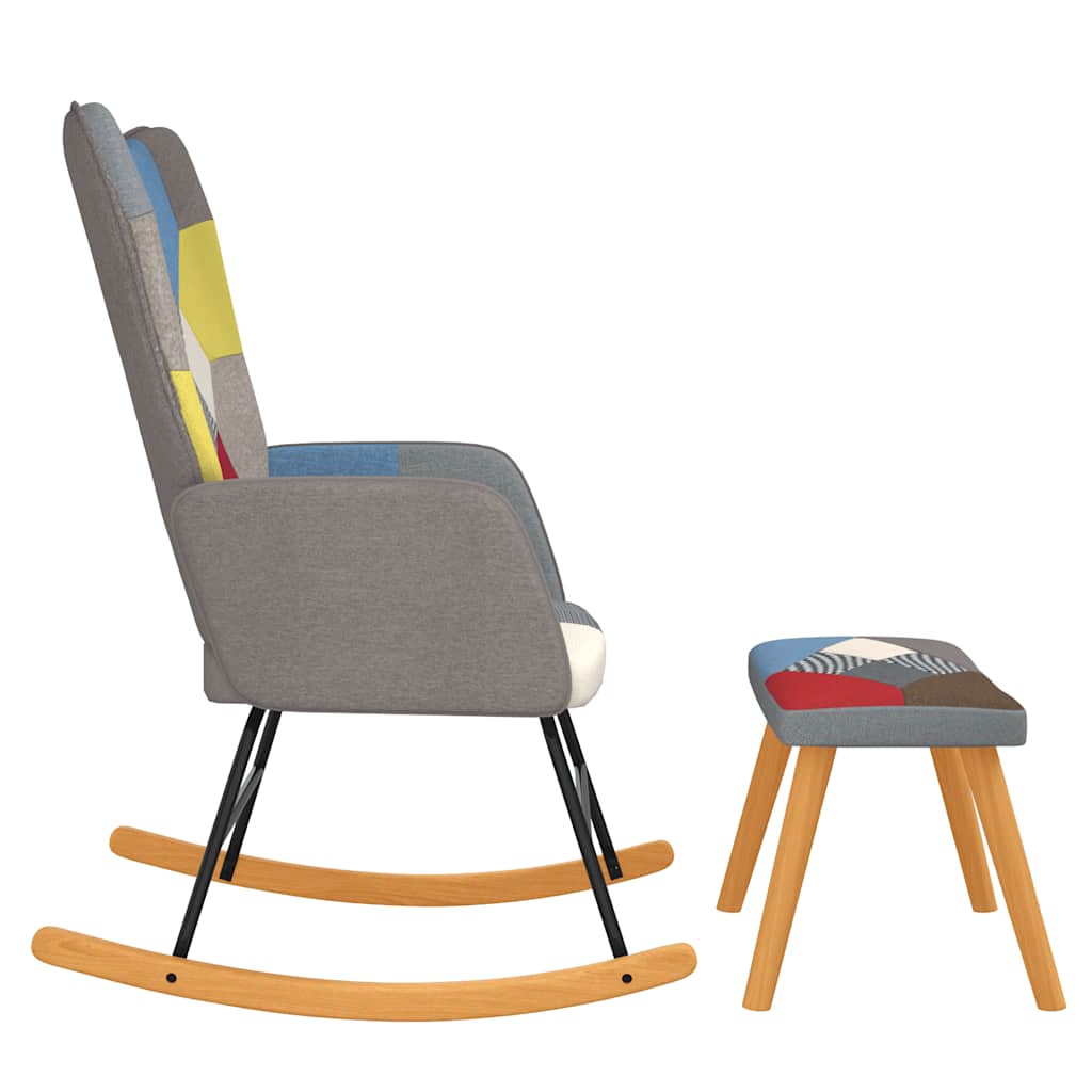 Vidaxl Fotel Bujany Z Podnóżkiem, Patchwork, Obity Tkaniną
