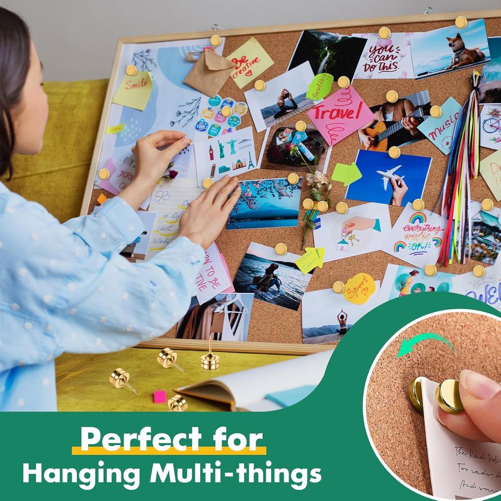 30 Sets of Thumb Tacks for Wall, Magnetic Push P, Gold Thumbtacks, Cute Flat Tacks for Cork Board, Magnetic P for Bulletin Board, Gold Flat Push P