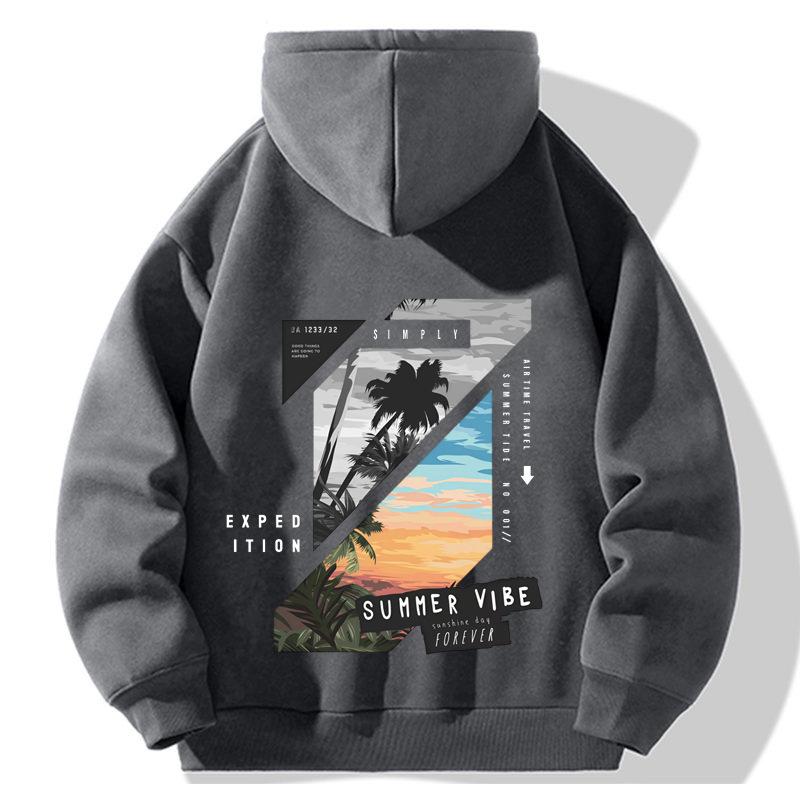Unisex American Casual Printed Hooded Sweatshirt - Loose, Fashionable Long Sleeve Top